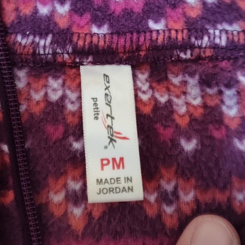Exertek Womens Petite Medium 1/4 Zip Fleece Pullover Burgundy Fair Isle Size M P - Picture 4 of 6